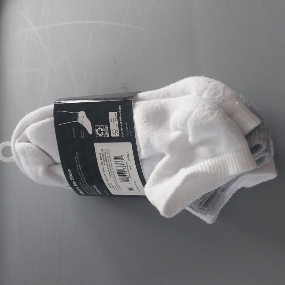 Athletic Works Men's No Show Socks - White and Gray - Picture 2 of 3